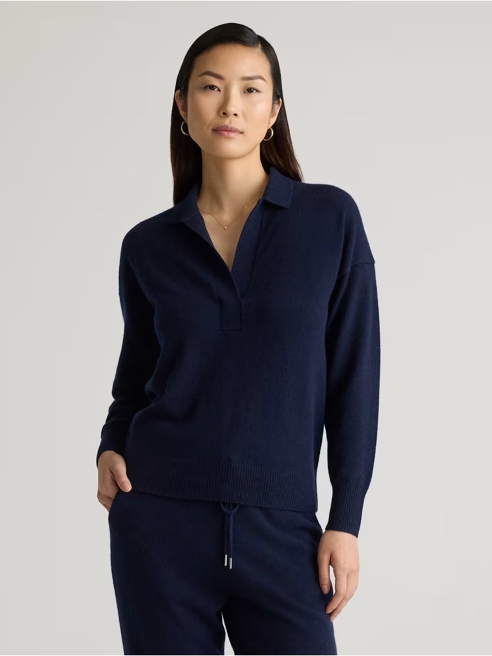 NWT Quince Mongolian Cashmere Polo Sweater Navy Blue  Women’s Size Small Preppy